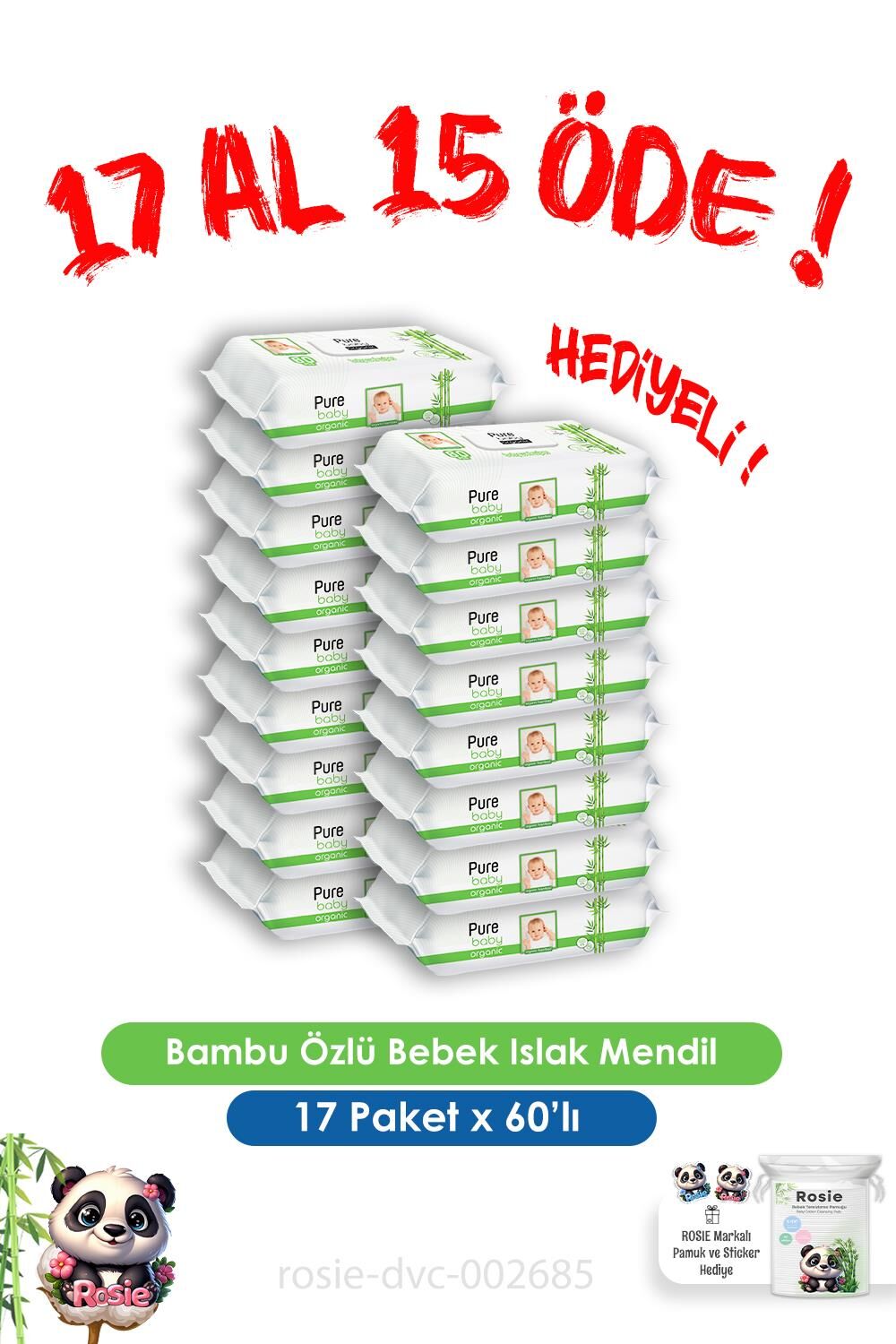 17 Al 15 Öde Organik Bambu Özlü Bebek Islak Havlu 60 Yaprak