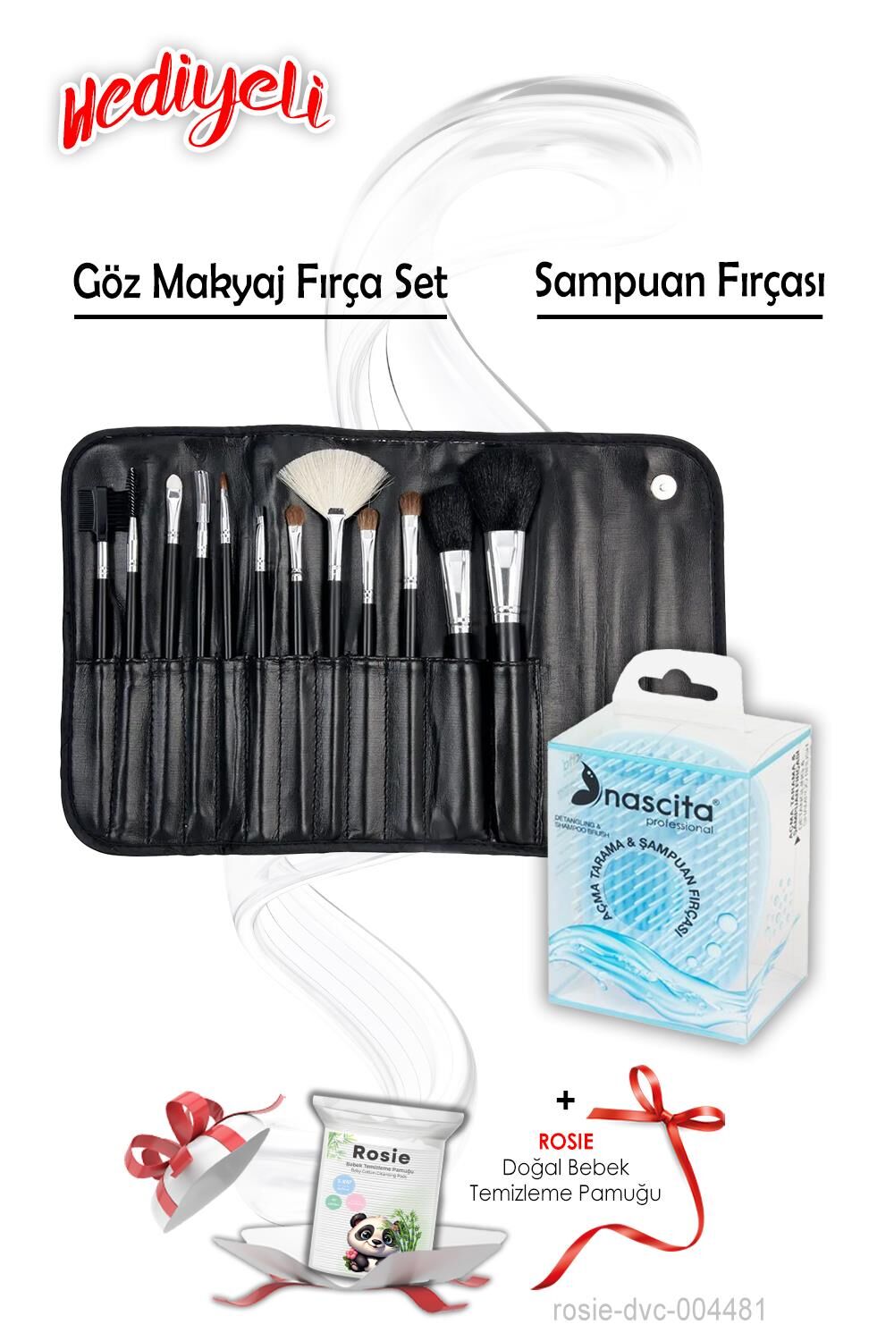 Şampuan Fırçası ve Makyaj Fırça Seti ROSIE Hediyeli