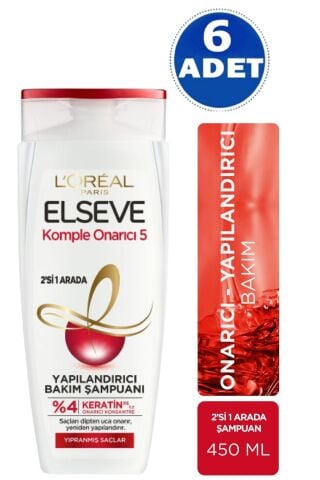 Elseve L'oréal Paris Komple Onarıcı 5 Yapılandırıcı Bakım Şampuanı 2'si 1 Arada 450 ml 6 Adet