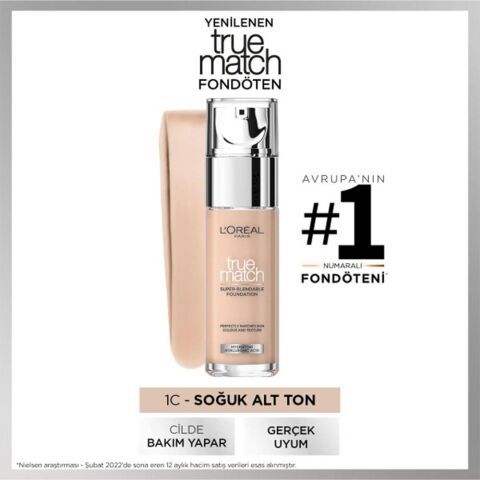 Loreal Paris True Match Fondöten 1C Soğuk Alt Ton