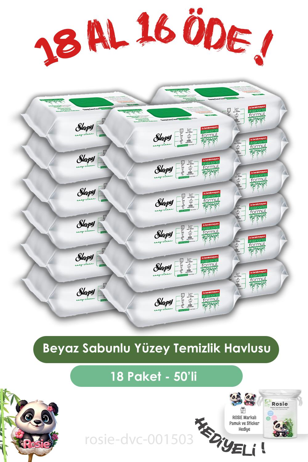 Sleepy 18 AL 16 ÖDE Easy Clean Yüzey Temizlik Havlusu 50' li  ve ROSIE