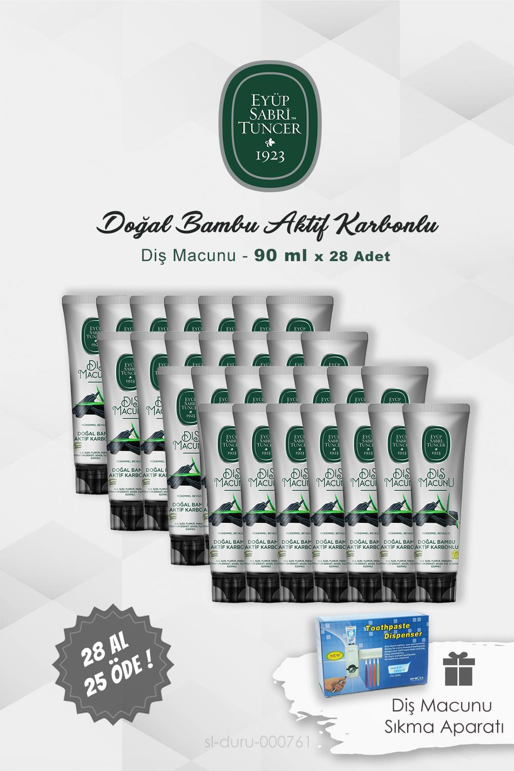 Eyüp Sabri Tuncer Bambu Karbonlu 28 AL 25 ÖDE  Diş Macunu 90 ml ve Pratik Diş Macunu Sıkma Aparatı