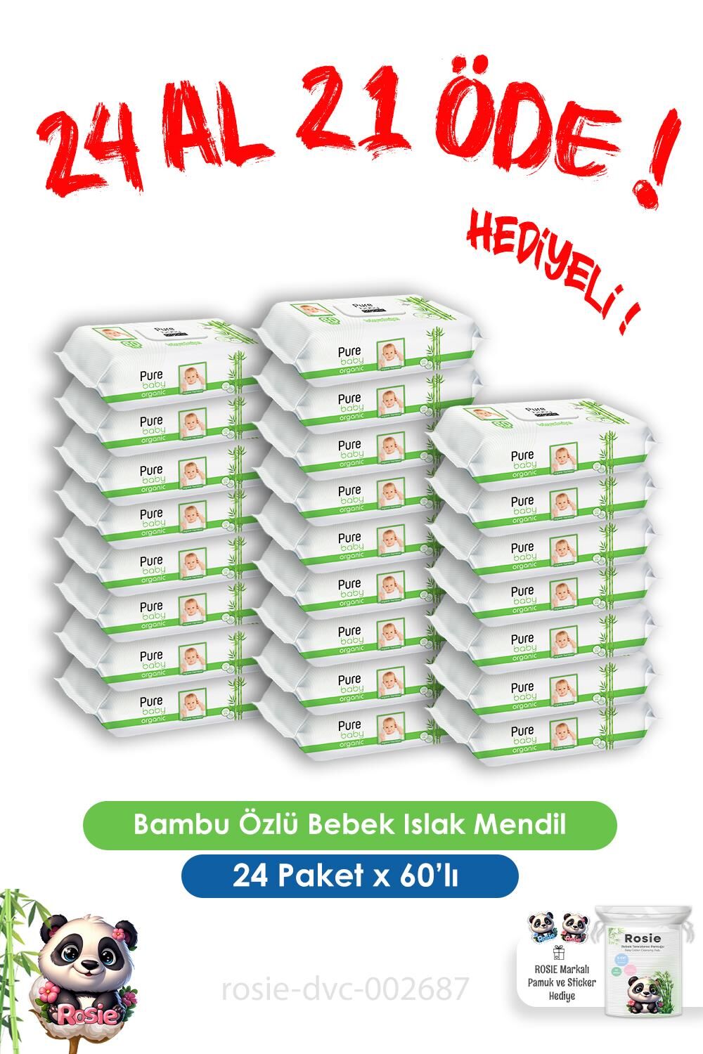 24 Al 21 Öde Organik Bambu Özlü Bebek Islak Havlu 60 Yaprak