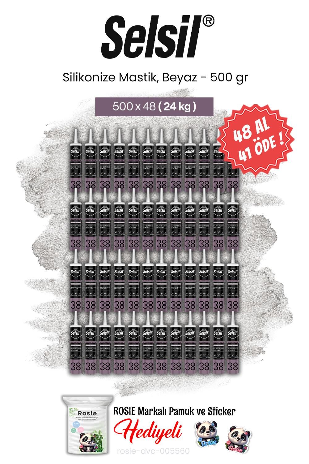 Selsil 48 AL 41 ÖDE, 500 gr Silikonize Mastik, Beyaz ve rosie pamuk