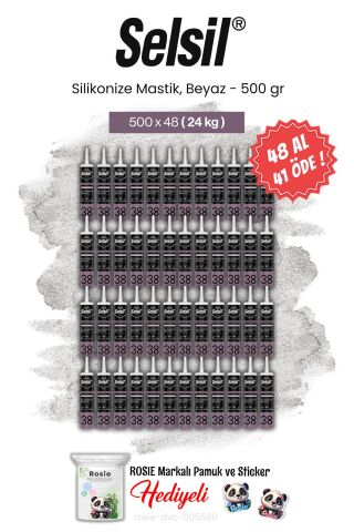 Selsil 48 AL 41 ÖDE, 500 gr Silikonize Mastik, Beyaz ve rosie pamuk