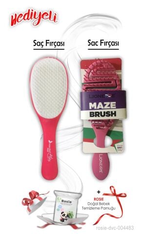Saç Fırçası Oval Pembe ve Üç Boyutlu Tarama Fırçası Pembe ROSIE Hediyeli
