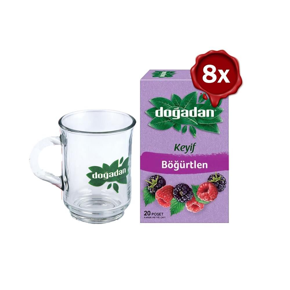 Doğadan Böğürtlenli Karışık Meyve Çayı 20' li ve Doğadan Cam Bardak Hediyeli