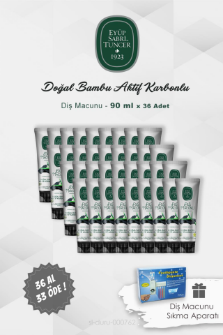 36 AL 33 ÖDE Eyüp Sabri Tuncer Diş Macunu 90 ml Bambu ve Karbonlu ve Pratik Diş Macunu Aparatı