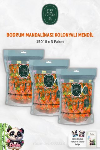 Eyüp Sabri Tuncer 3 Paket Bodrum Mandalinası Kolonyalı Mendil 150'li ve ROSIE