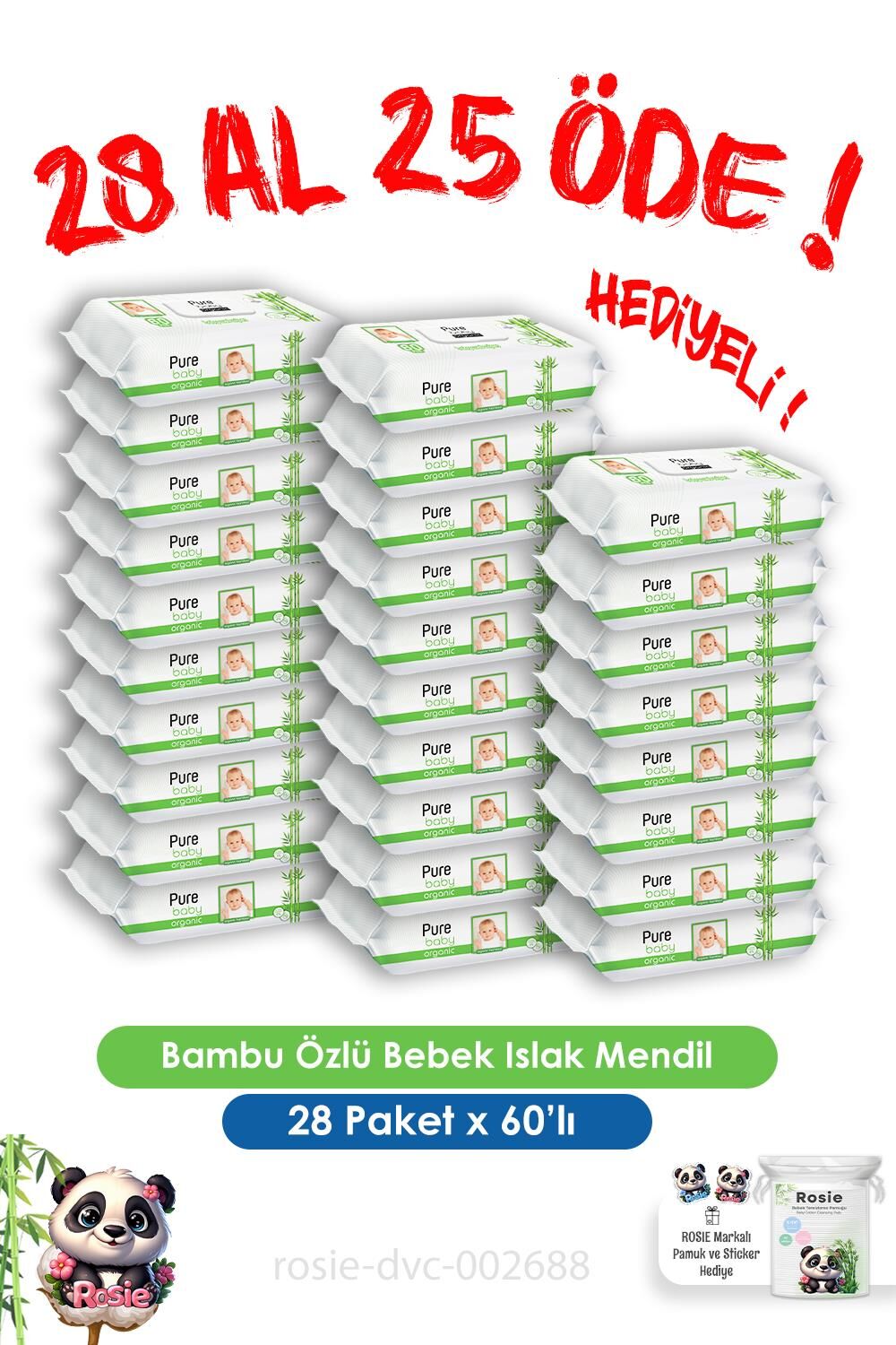 28 Al 25 Öde Organik Bambu Özlü Bebek Islak Havlu 60 Yaprak