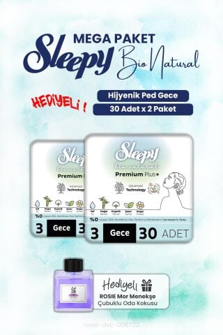 Sleepy Bio Natural Hijyenik Ped Gece 30'lu x2 ve ROSIE oda kokusu