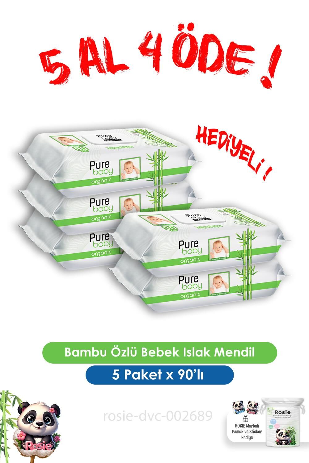 5 Al 4 Öde Organik Bambu Özlü Bebek Islak Havlu 90 Yaprak