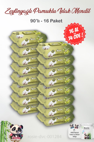 Sleepy  16 AL 14 ÖDE Doğal Zeytinyağlı ve Pamuklu Islak Bebek Mendili 90'lı ve ROSIE