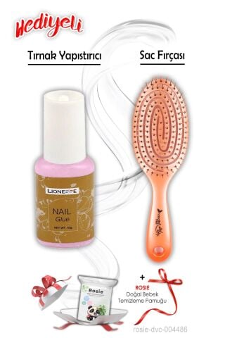 Pembe Tırnak Yapıştırıcısı ve Oval Saç Fırçası Turuncu ROSIE Hediyeli