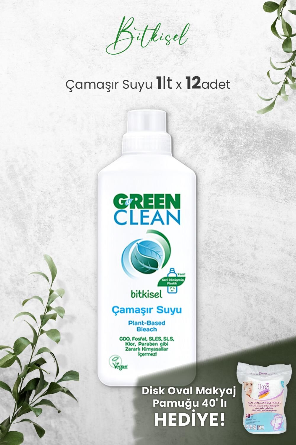 U Green Clean Bitkisel Çamaşır Suyu 1 L x 12 Adet ve Hediyeli