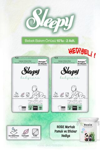 2'li Sleepy Babycare Bebek Bakım Örtüsü 10'lu ve Rosie Pamuk Hediye