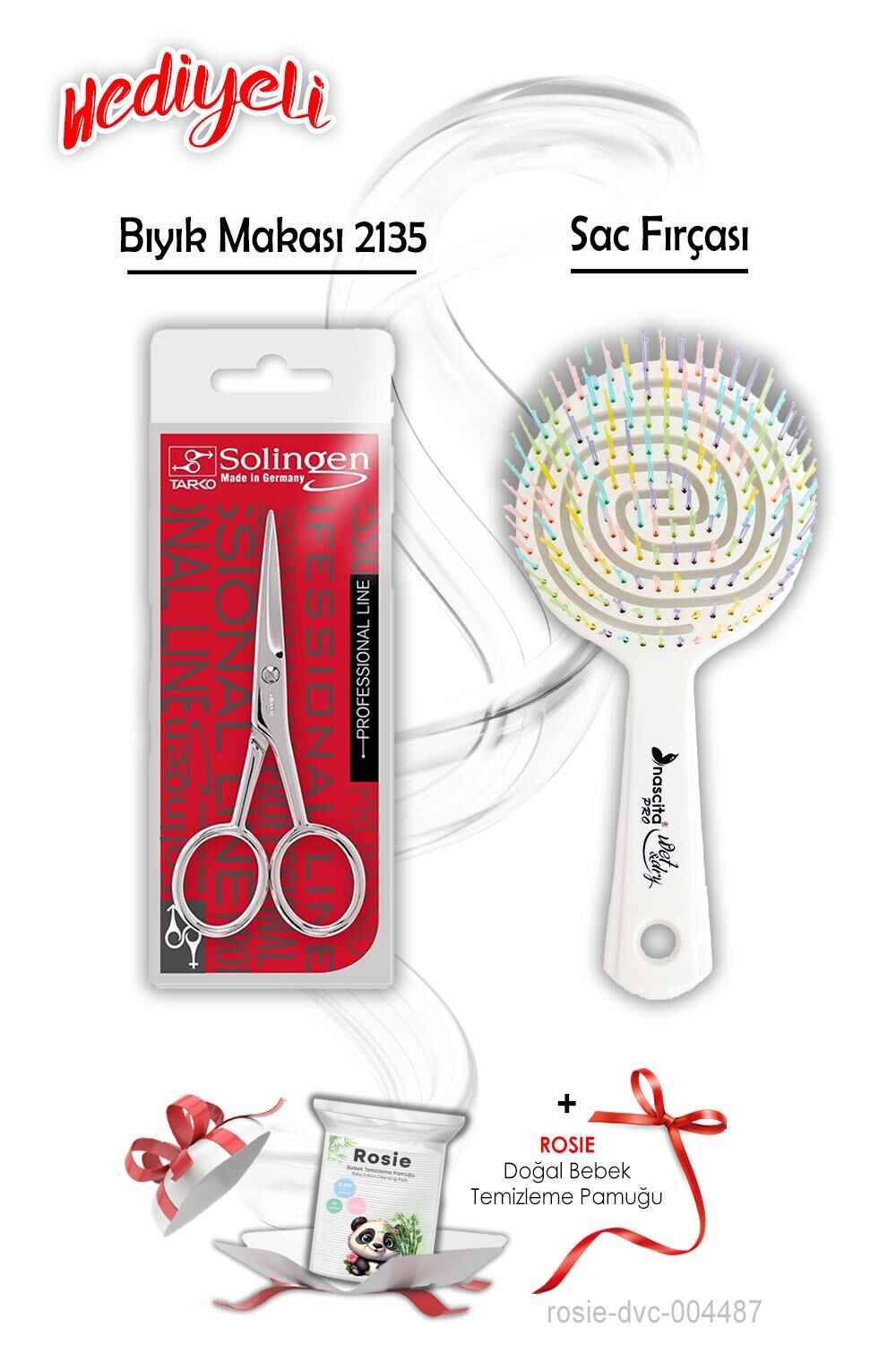 Solingen Bıyık Makası ve Beyaz Saç Fırçası ROSIE Hediyeli