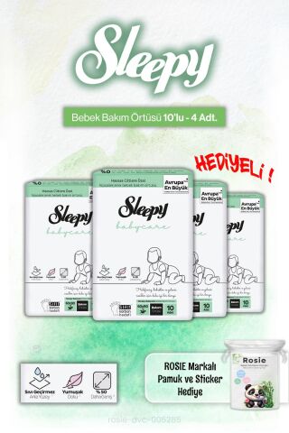 4'lü Sleepy Babycare Bebek Bakım Örtüsü 10'lu ve Rosie Pamuk Hediye