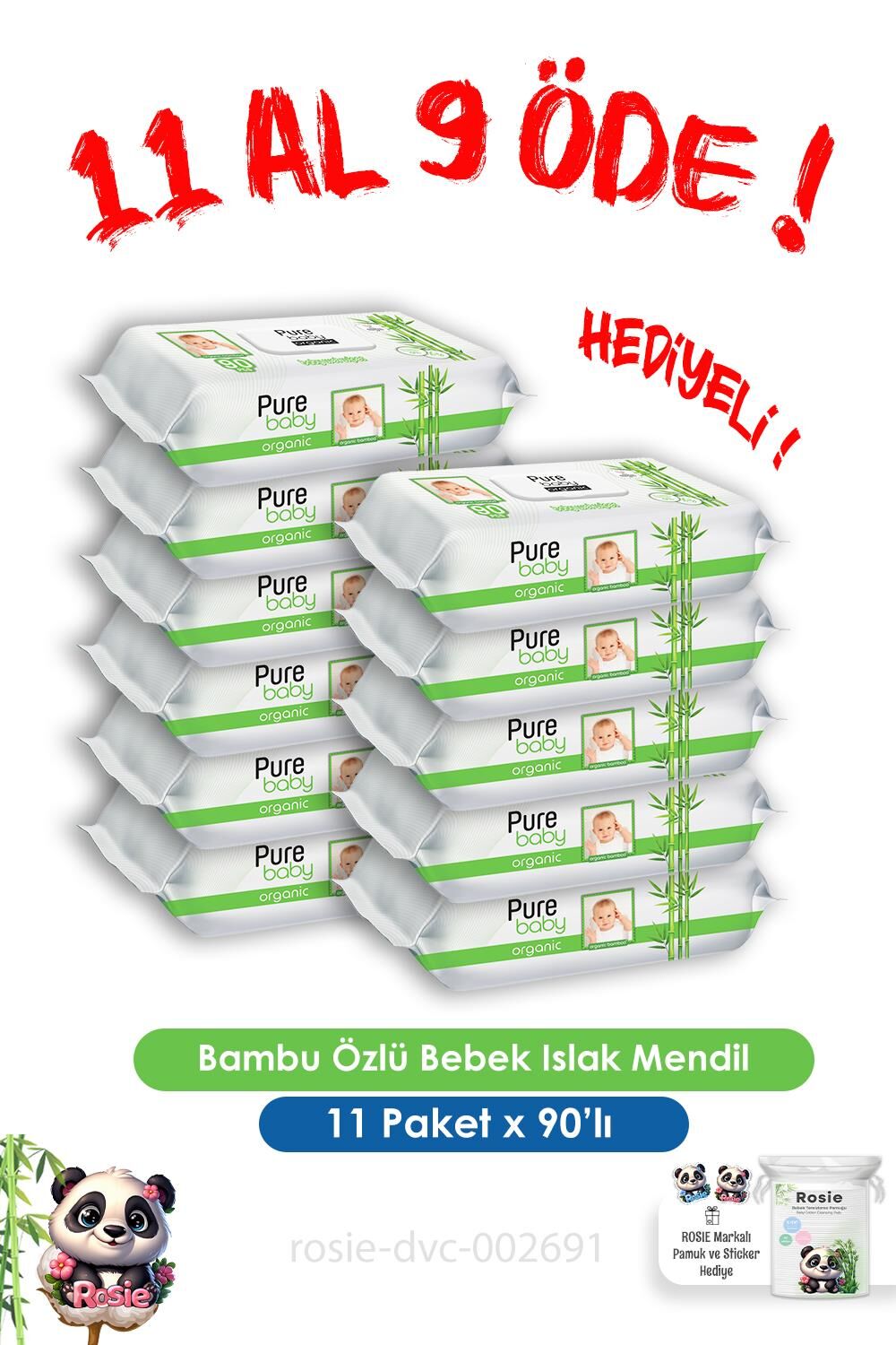 11 Al 9 Öde 90 Yaprak Organik Bambu Özlü Bebek Islak Havlu