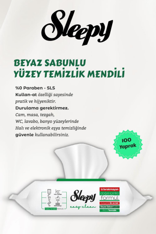 Sleepy Beyaz Sabunlu 100'lü, Beyaz Sabunlu 50'li  Yüzey Mendili, Easy Clean 2x15 ve ROSIE