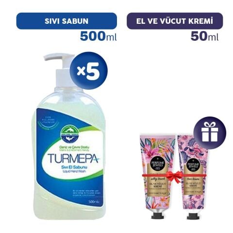 Turmepa Sıvı Sabun 500 ml x 5, El Kremleri Hediye