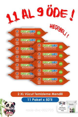 11 AL 9 ÖDE Freshlife 2 XL Vücut Temizleme Havlusu 50'li ve ROSIE
