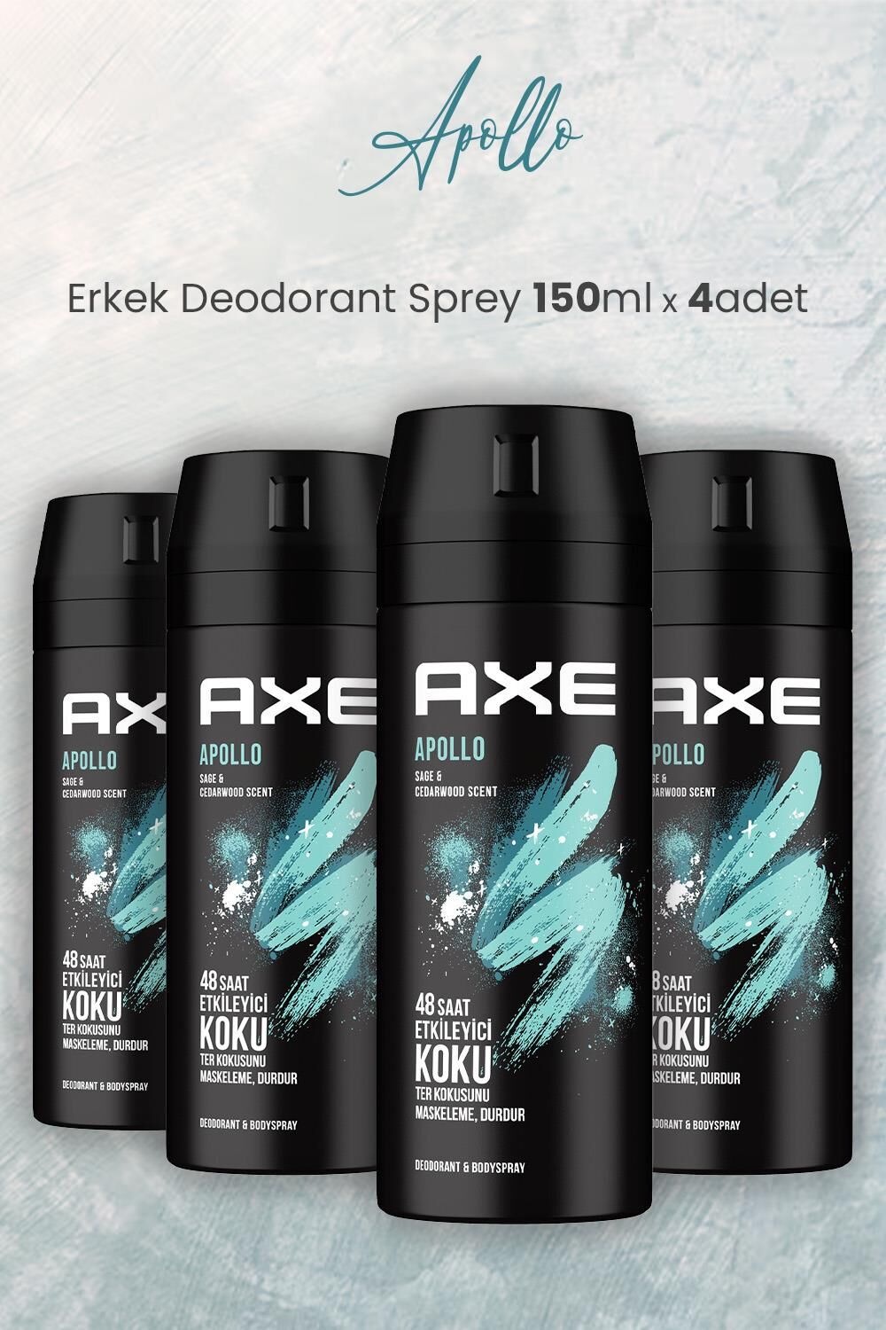 Axe Apollo Erkek Deodorant Sprey 150 ml x 4 Adet