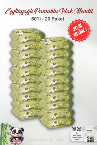 20 AL 18 ÖDE Sleepy Doğal Zeytinyağlı Ve Pamuklu Islak Bebek Havlusu 50'li ve ROSIE