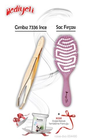 İnce Cımbız 7336 ve Pembe 4169 Saç Fırçası Geri Dönüştürülebilir ROSIE Hediyeli