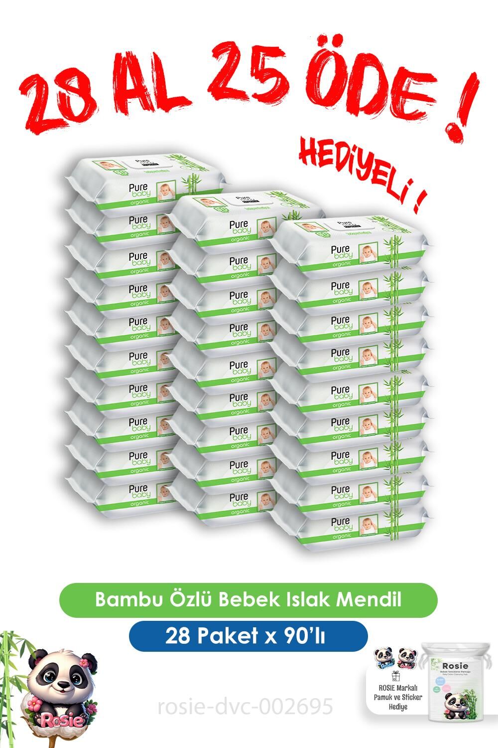 28 Al 25 Öde Organik Bambu Özlü Bebek Islak Havlu 90 Yaprak