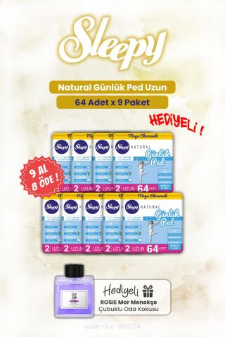 9 AL 8 ÖDE Sleepy Natural Günlük Ped Uzun 64'lü ve ROSIE oda kokusu