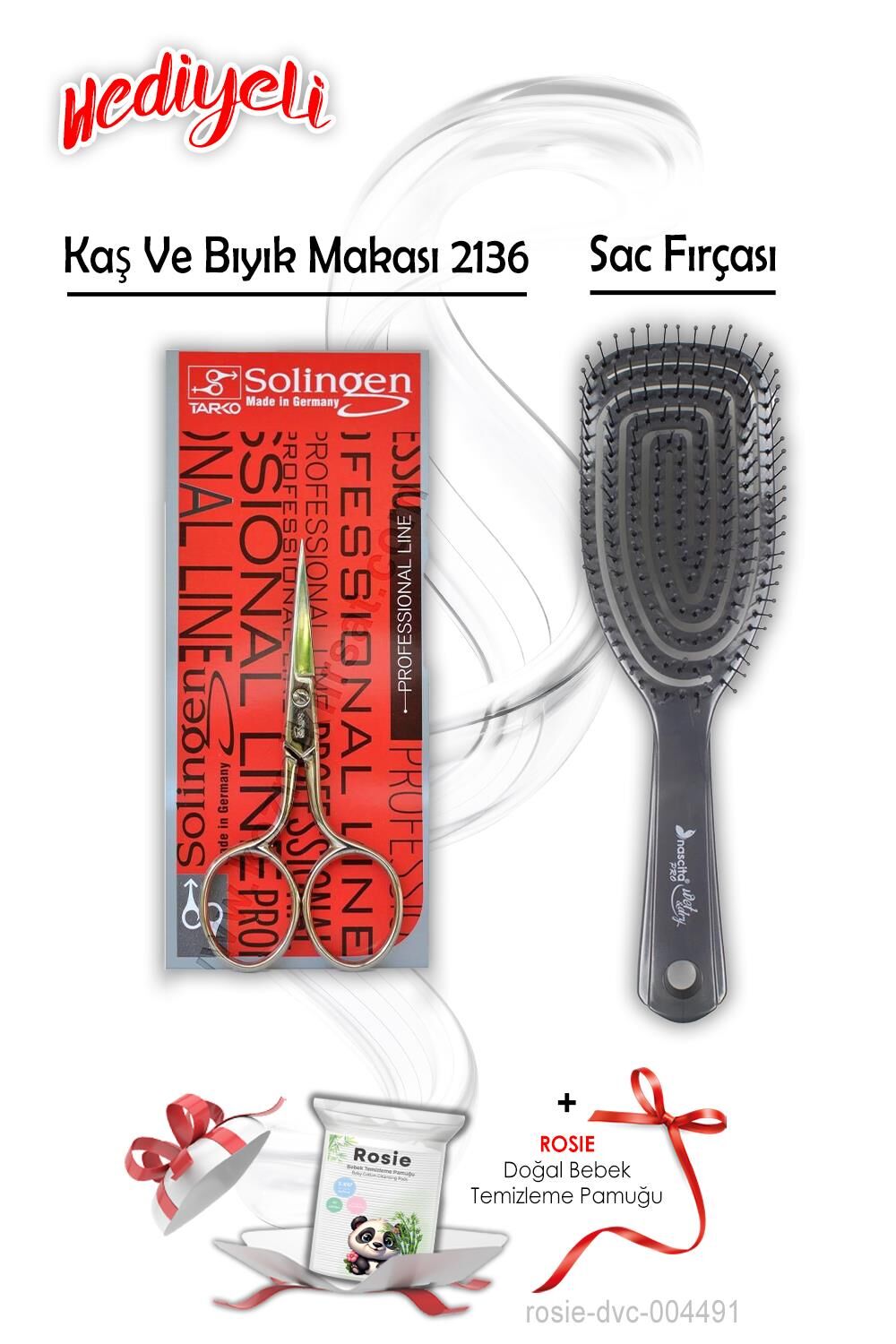 Saç Fırçası Koyu Gri ve Kaş Bıyık Makası 2136 ROSIE Hediyeli