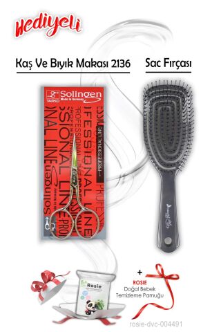 Saç Fırçası Koyu Gri ve Kaş Bıyık Makası 2136 ROSIE Hediyeli