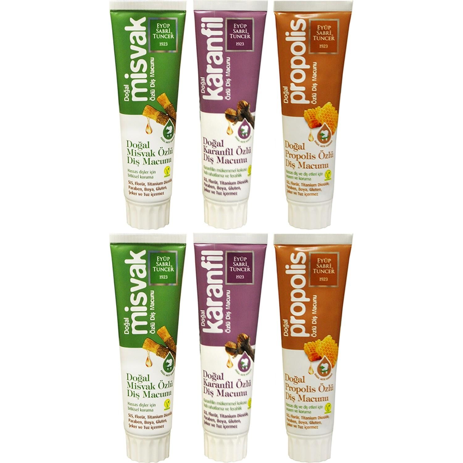 Eyüp Sabri Tuncer Doğal Propolis x 2, Karanfil x 2 ve Misvak x 2 Özlü Diş Macunu 75 ml