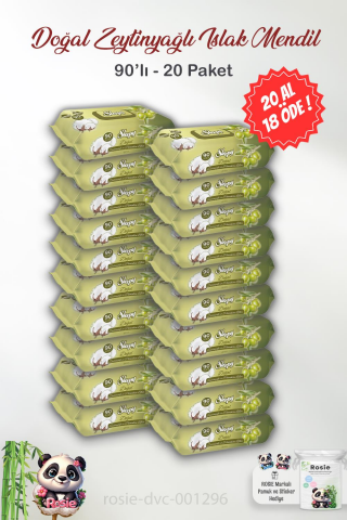 20 AL 18 ÖDE Sleepy Doğal Zeytinyağlı ve Pamuklu Islak Bebek Havlusu 90'lı ve ROSIE