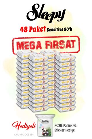 Sleepy 90'lı Sensitive Islak Bebek Havlusu Mega 48 paket ve Rosie hediye
