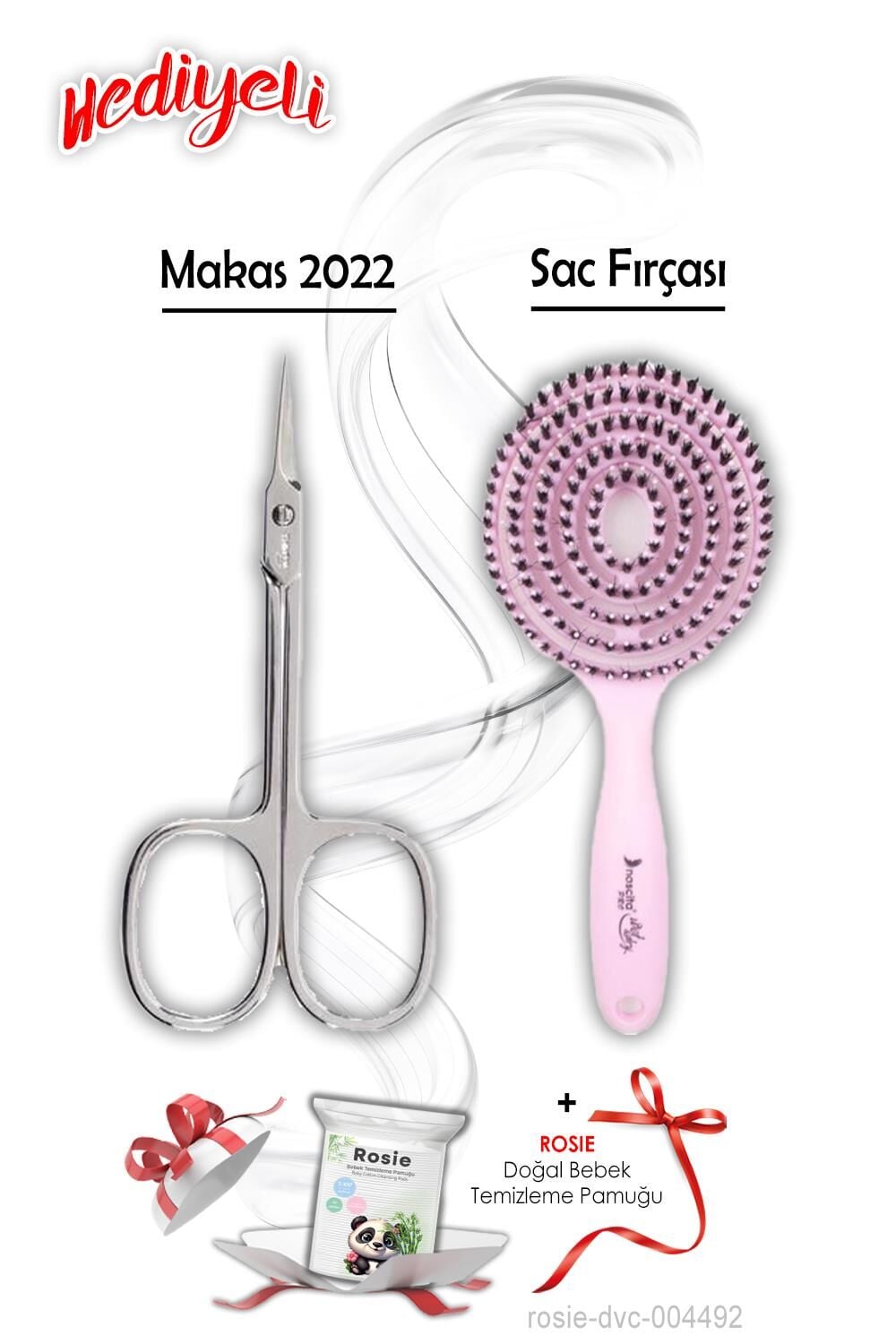 Makas 2022 ve Pudra Pembe Saç Fırçası ROSIE Hediyeli