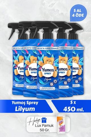 Yumoş Lilyum Sprey, 5 AL 4 Öde 450 ml, Pamuk Hediyeli