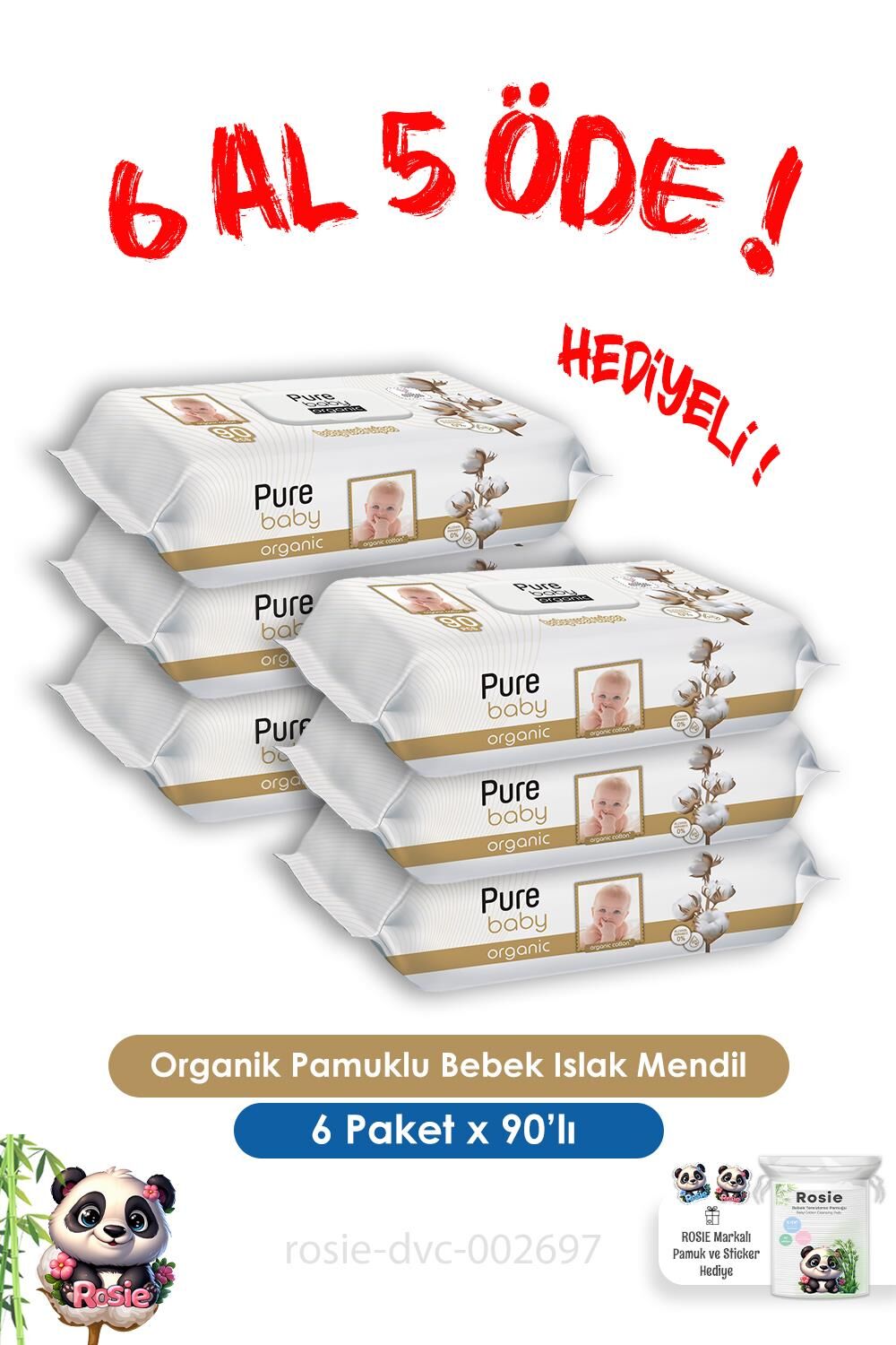 6 Al 5 Öde Organik Pamuklu Bebek Islak Havlu 90'lı