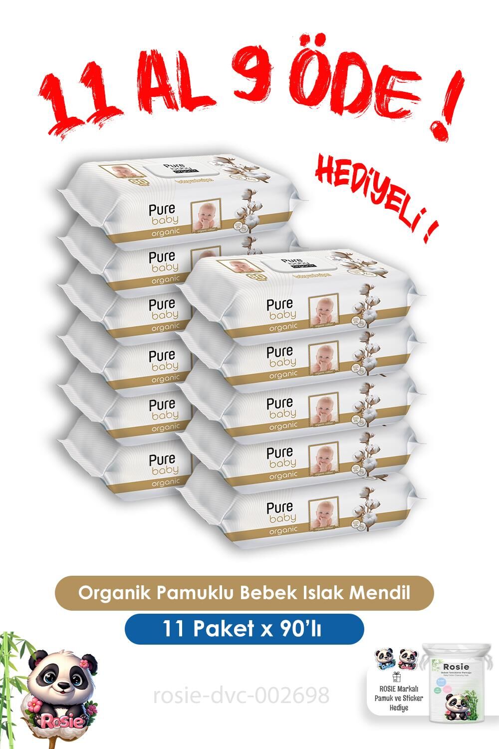 11 Al 9 Öde Organik Pamuklu Bebek Islak Havlu 90'lı