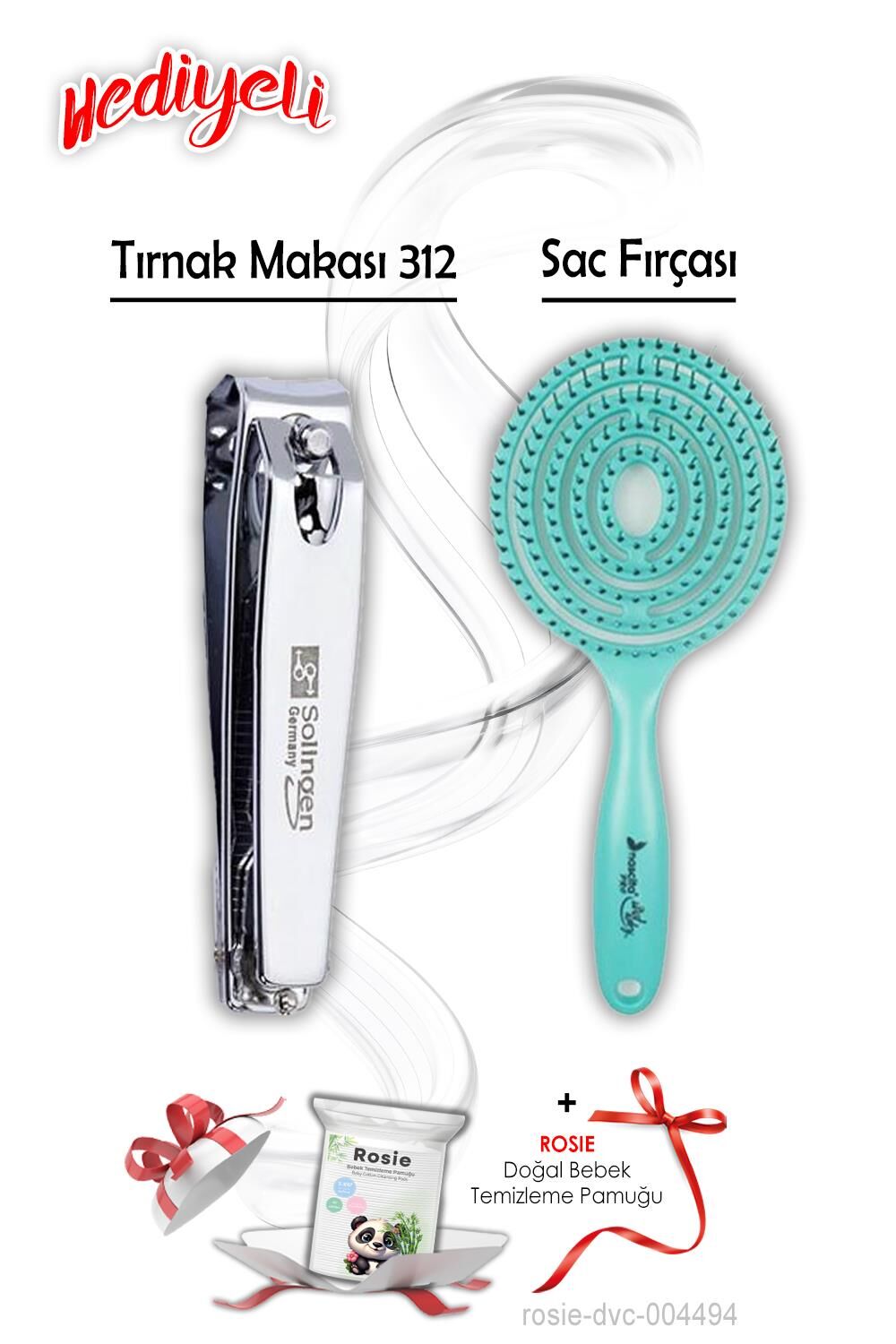 312 Tırnak Makası ve Turkuaz Saç Fırçası ROSIE Hediyeli
