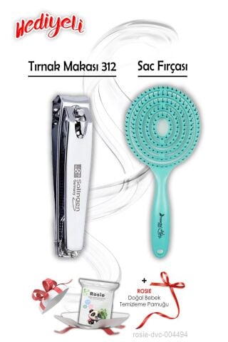 312 Tırnak Makası ve Turkuaz Saç Fırçası ROSIE Hediyeli
