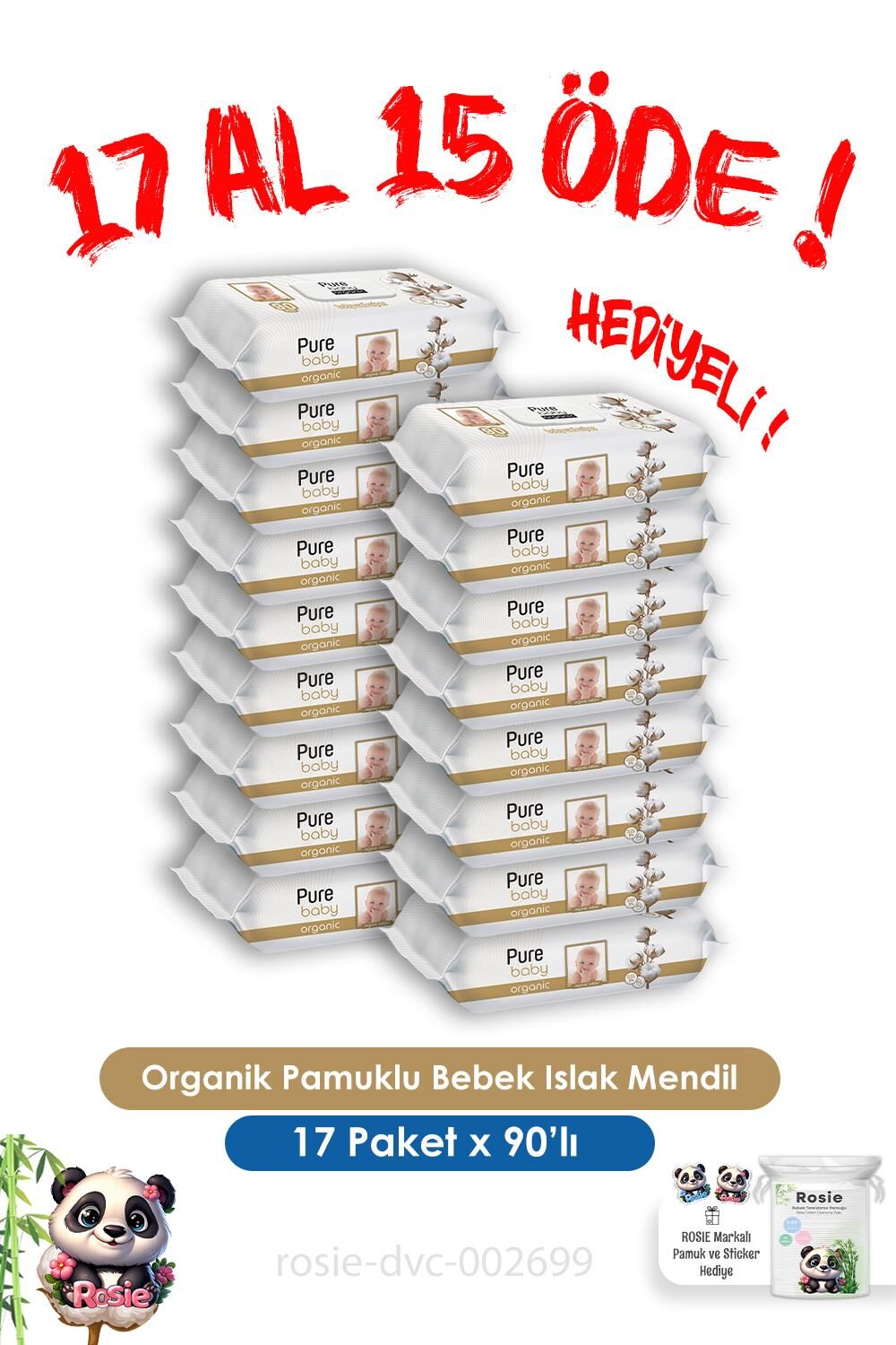 17 Al 15 Öde Organik Pamuklu Bebek Islak Havlu 90'lı