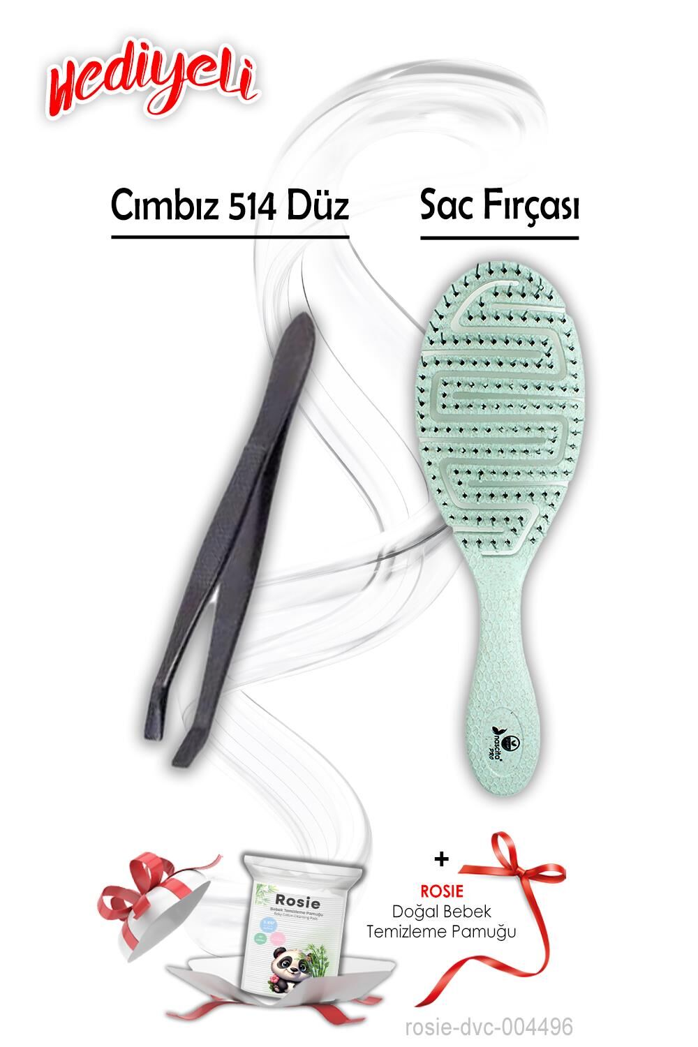 5846 Vegan Mint Yeşili Saç Fırçası ve Düz Cımbız 514 ROSIE Hediyeli