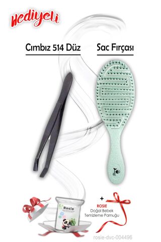 5846 Vegan Mint Yeşili Saç Fırçası ve Düz Cımbız 514 ROSIE Hediyeli