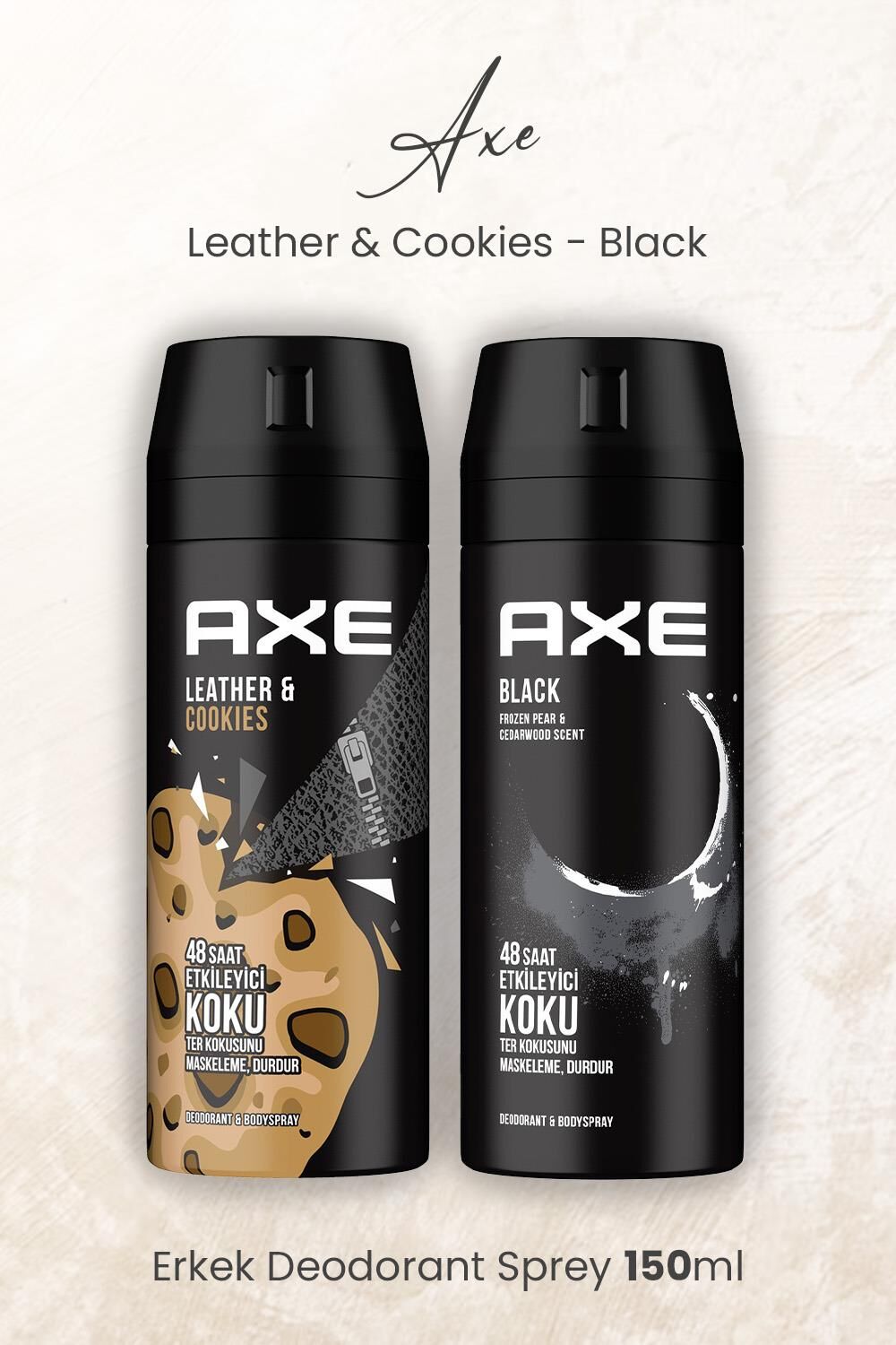 Axe Erkek Deodorant Sprey Leather & Cookies ve Black 150 ml