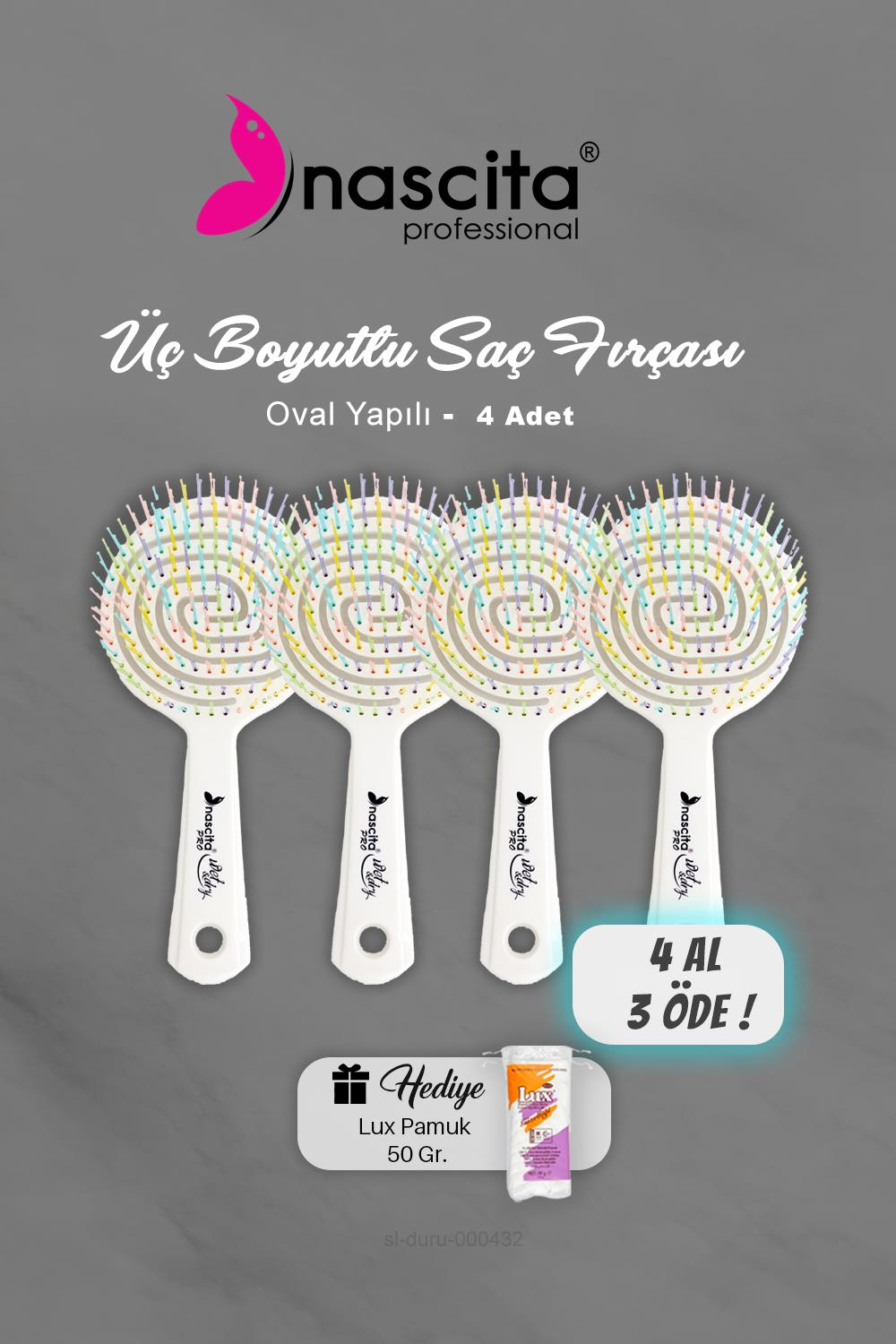 4 AL 3 ÖDE Nascita Üç Boyutlu Saç Fırçası Beyaz, Pamuk Hediyeli