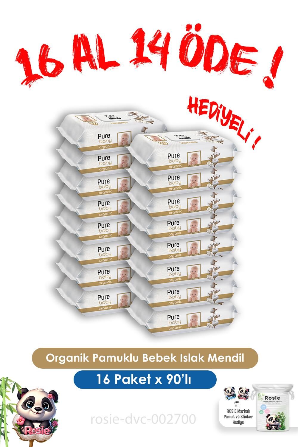 16 Al 14 Öde Organik Pamuklu Bebek Islak Havlu 90'lı