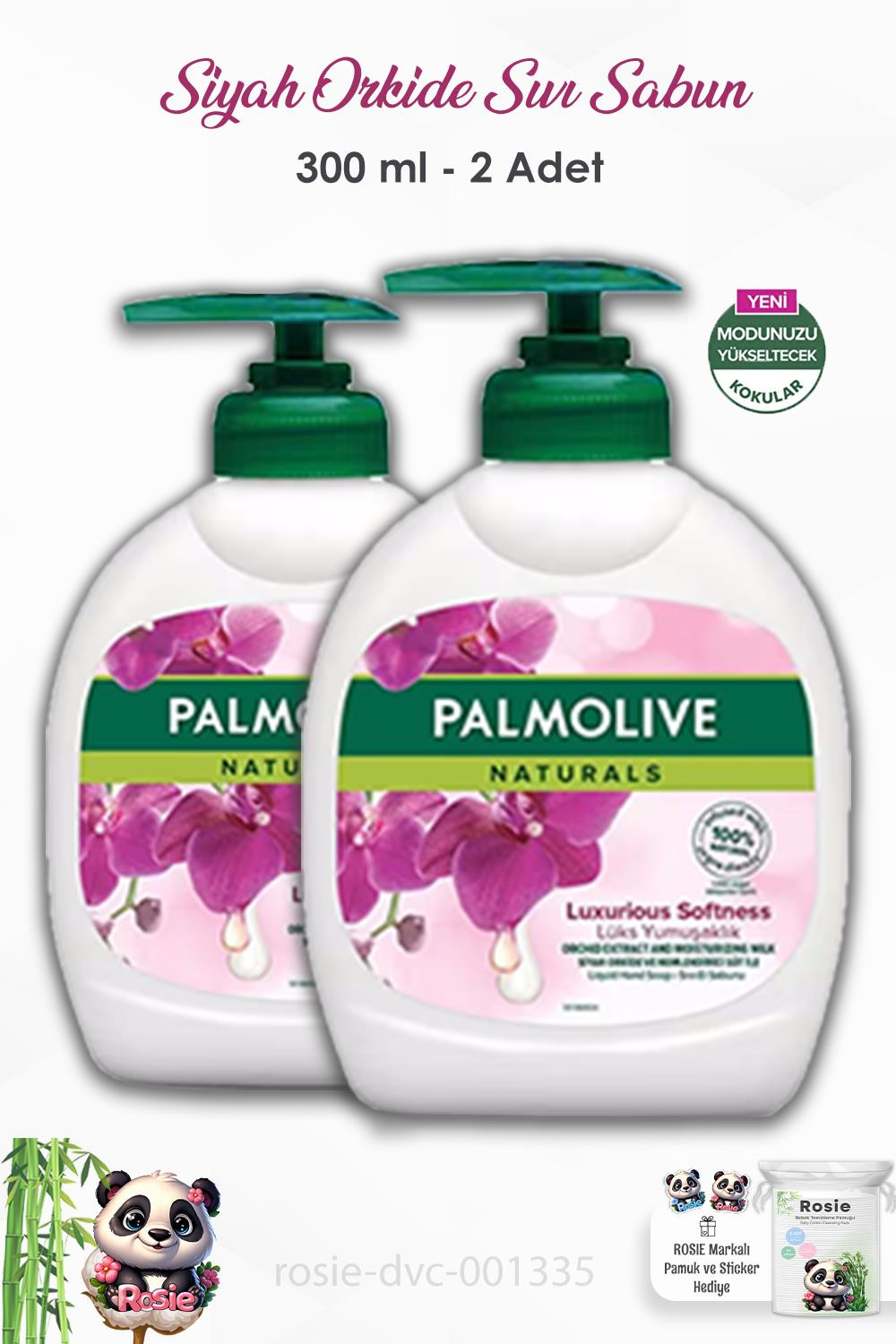 2'li Set Palmolive Naturals Siyah Orkide Lüks Yumuşaklık Sıvı Sabun 300 ml ve ROSIE