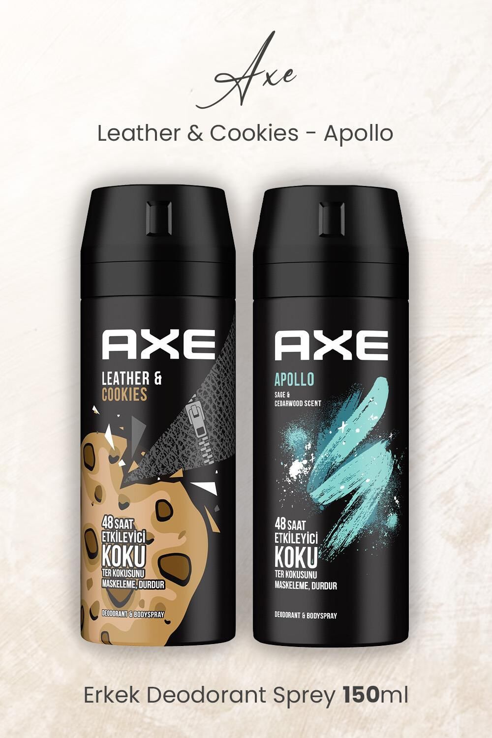 Axe Erkek Deodorant Sprey Leather & Cookies ve Apollo 150 ml